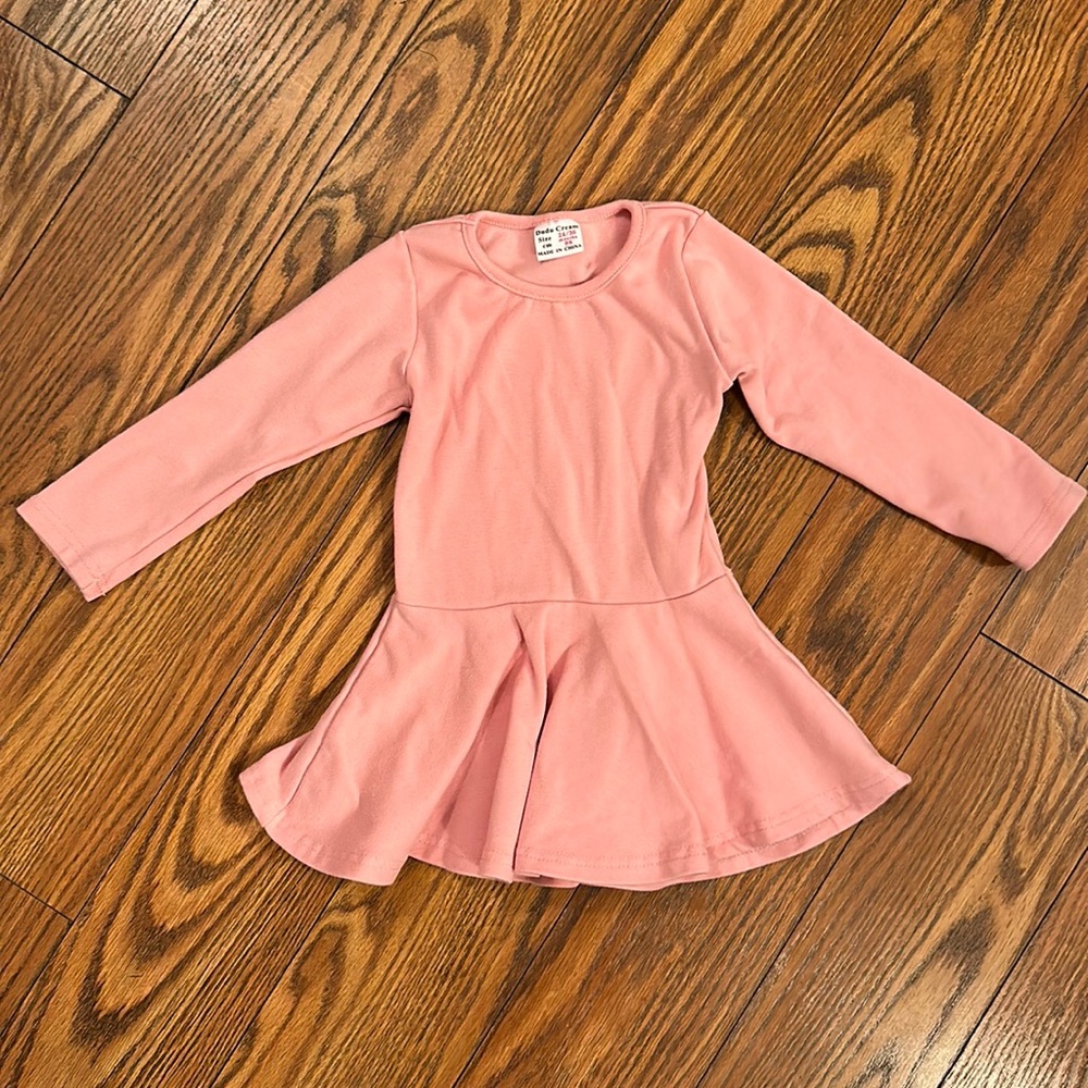 Pink Long Sleeve Peplum Top Girl’s Swing Mini Dress 2T 3T